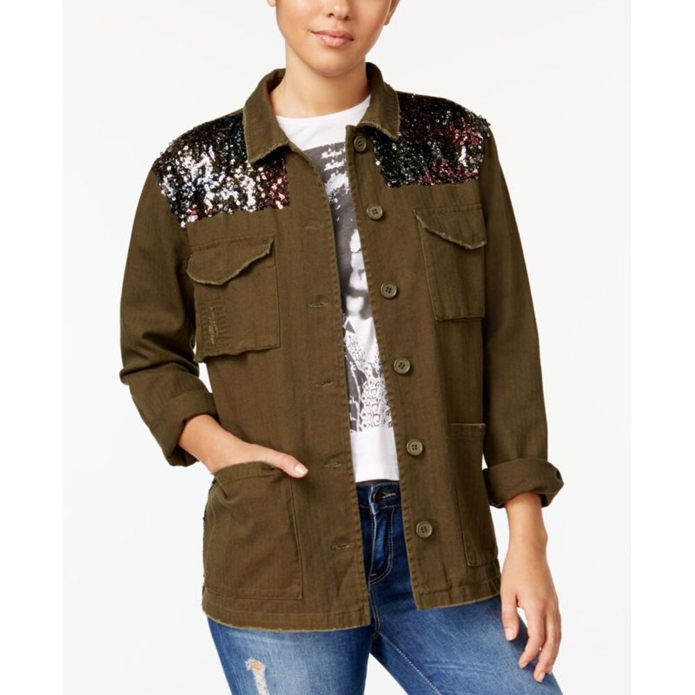 One Hart Juniors Sequin Trim Military Jacket